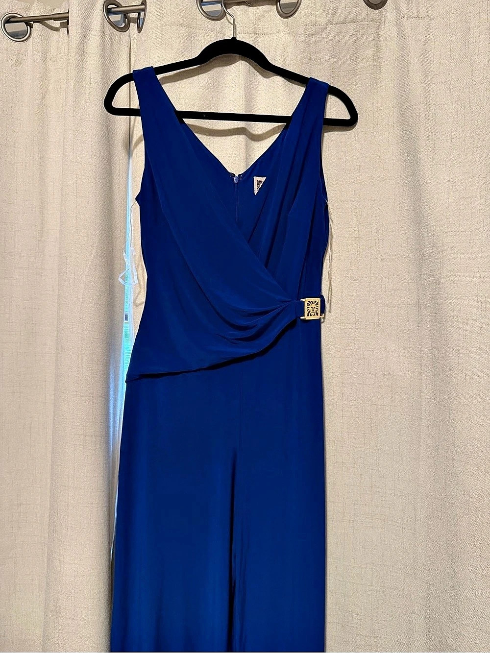 Anne Klein Blue Maxi Dress with Gold-Tone Buckle